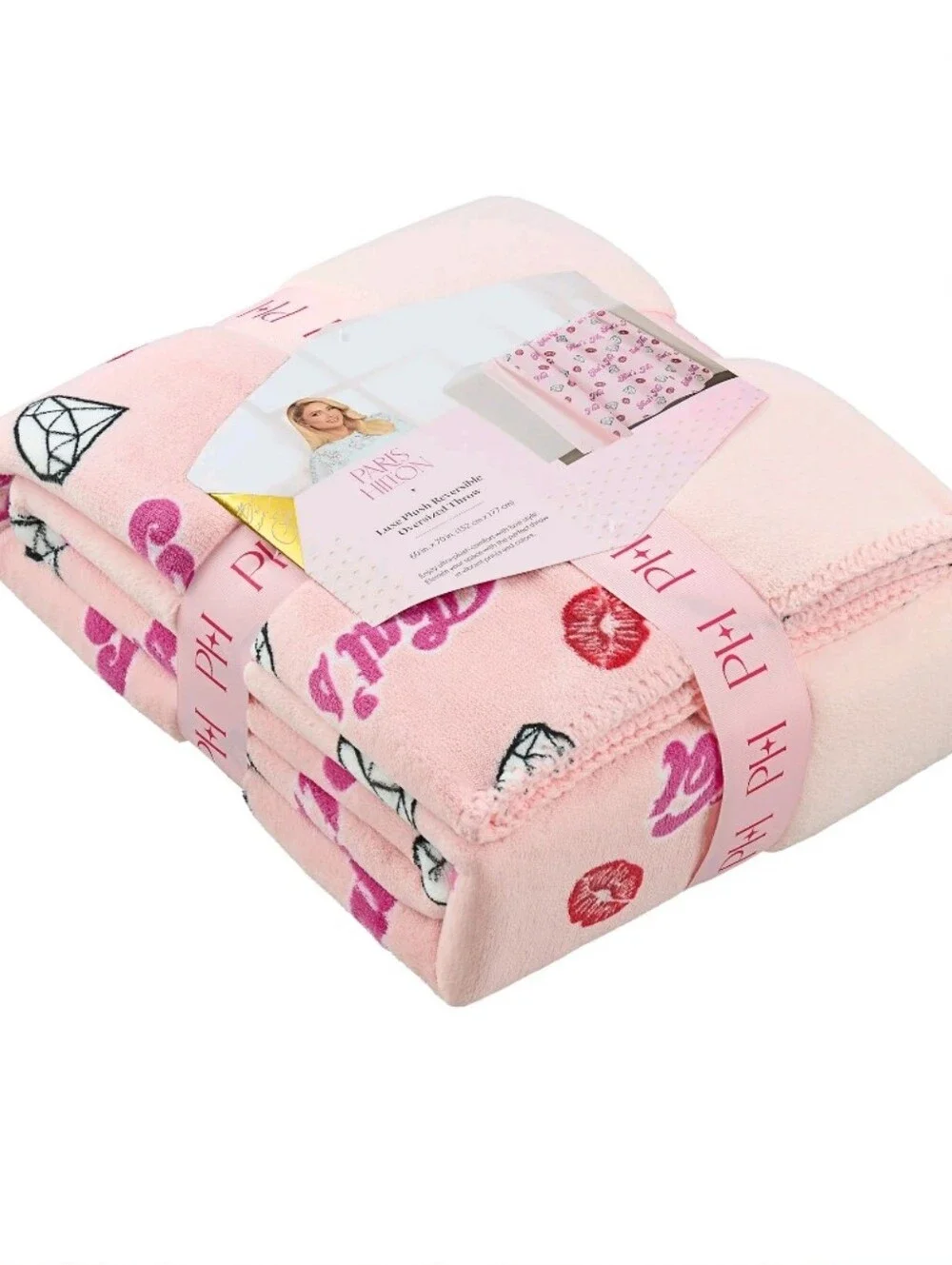Paris Hilton Plush Throw Blanket, Reversible Fleece, 60
